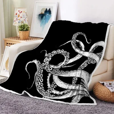 Octopus Kraken Sea Monster Blanket features a striking black