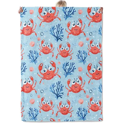 Red Crabs on Coral Blanket: Cute Crab Pattern for Ocean Lovers