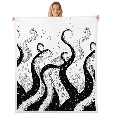 Black Octopus Tentacles Pattern Blanket: A Monochrome Graphic Design