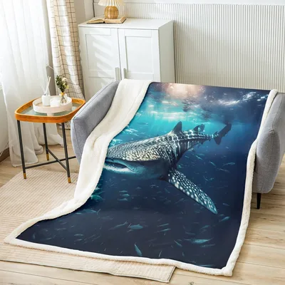 Whale Shark Underwater Ocean Blanket Deep Blue Marine Life Print