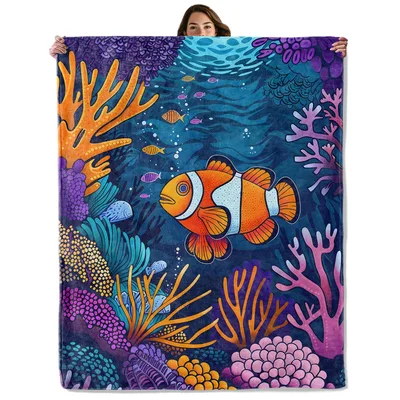 Clownfish Coral Reef Ocean Blanket: Vibrant Underwater Art