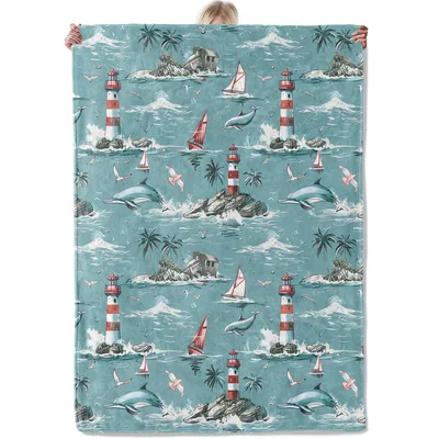 Lighthouse Coastal Ocean Pattern Blanket
