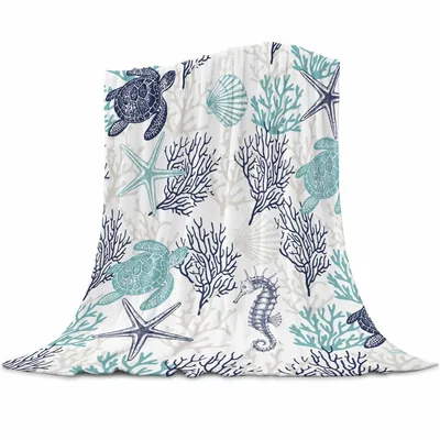 Sea Turtle Coral Pattern Blanket: Ocean Life Design for Cozy Days