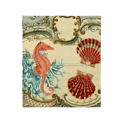 Seahorse and Seashells Vintage Blanket: Nautical Art Design