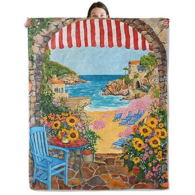 Seaside Sunflowers Coastal Scenery Blanket