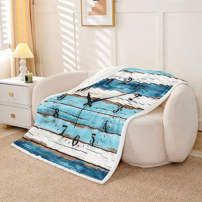 Rustic Beach Wood Planks Blanket Coastal Clock Design for Living Room