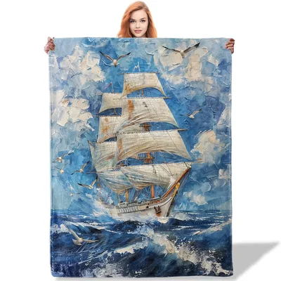 Sailing Ship on Ocean Blanket: A Textured Painting of a Tall Ship