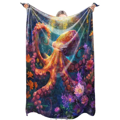 Colorful Octopus Underwater Garden Blanket: Vibrant Sea Life Art