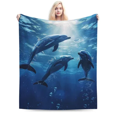 Dolphins Underwater Ocean Scene Blanket