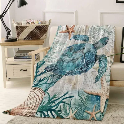 Sea Turtle Coastal Ocean Blanket: Vintage Marine Life Art