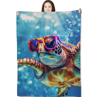 Cool Sea Turtle Blanket: Cool Sea Turtle With Sunglasses Design