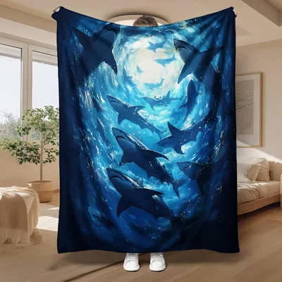 Shark Ocean Silhouettes Blanket: Deep Blue Predator Art for Home