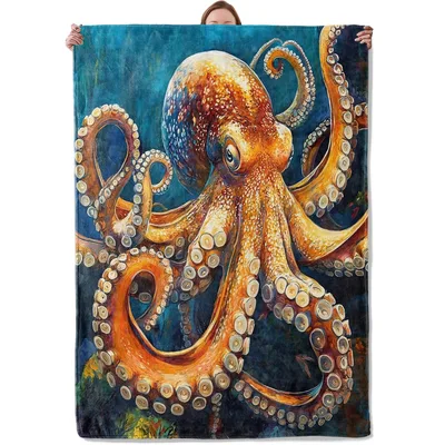 Orange Octopus Ocean Art Blanket: A Vibrant Cephalopod Print