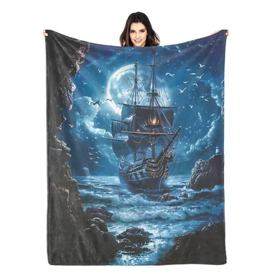 Sailing Ship Under Moonlight Blanket: A Nighttime Seafaring Scene