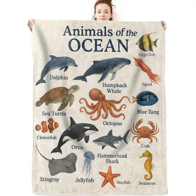 Animals of the Ocean Chart Blanket: A Watercolor Guide to Marine Life