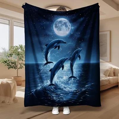 Dolphins Jumping Under Moon Blanket No. 2