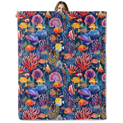 Colorful Tropical Fish Coral Blanket: Vibrant Underwater Reef Design