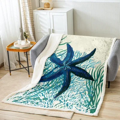 Starfish Beach Sea Plants Blanket featuring a deep blue starfish
