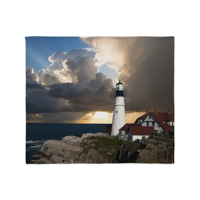 Lighthouse Over Rocky Ocean Blanket Stormy Coast Scene