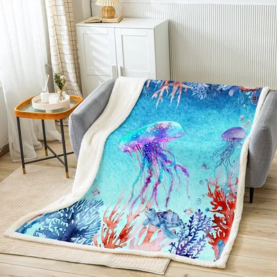 Jellyfish Underwater Ocean Scene Blanket for Sea Lovers