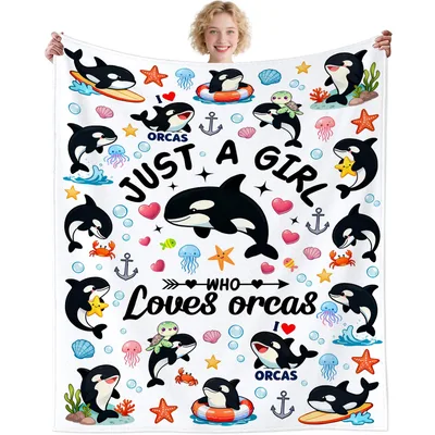 Just a Girl Who Loves Orcas Blanket: Playful Orca Design