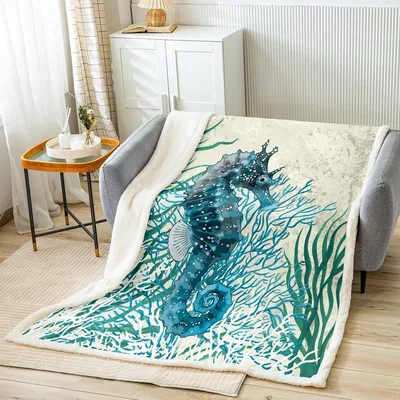Teal Seahorse Underwater Design Blanket