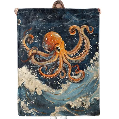 Orange Octopus in Ocean Blanket: A Vibrant Sea Creature Design