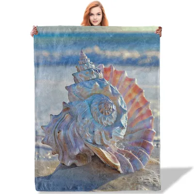 Conch Seashell Coastal Photo Blanket featuring a vibrant