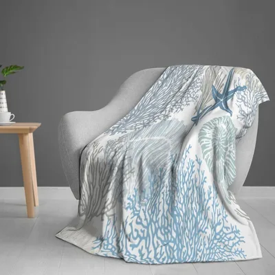 Blue Coral and Starfish Blanket: Coastal Print for Ocean Lovers