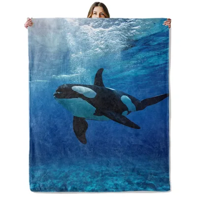 Orca Whale Swimming Underwater Blanket: Deep Blue Ocean Art