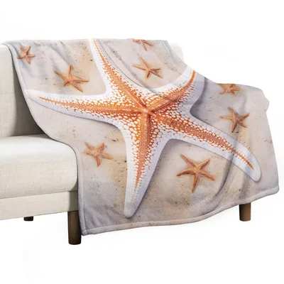 Orange Starfish Coastal Pattern Blanket: Nautical Star Design
