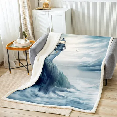 Lighthouse on Stormy Coast Blanket No. 2: A Dramatic Ocean Scene