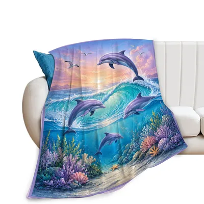 Dolphins Jumping Ocean Wave Blanket: A Vibrant Marine Scene