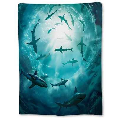Sharks in Sunlit Ocean Blanket: Underwater Shark School Design