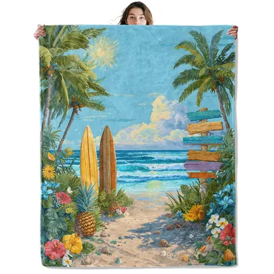 Tropical Beach Surfboards Scene Blanket: A Coastal Path to Paradise