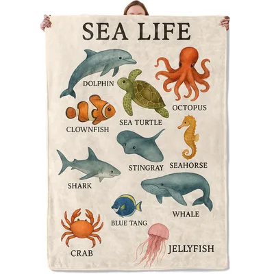 Sea Life Animals Chart Blanket: A Watercolor Guide to Ocean Creatures