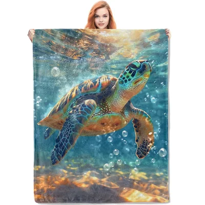Sea Turtle Underwater Scene Blanket No. 2: A Serene Ocean Journey