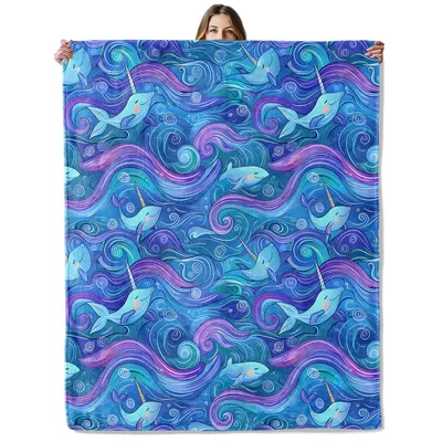 Ocean Waves with Sea Blanket: Narwhal Pattern for Kids and Adults