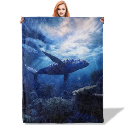 Humpback Whale Underwater Blanket: Deep Blue Ocean Art for Cozy Days