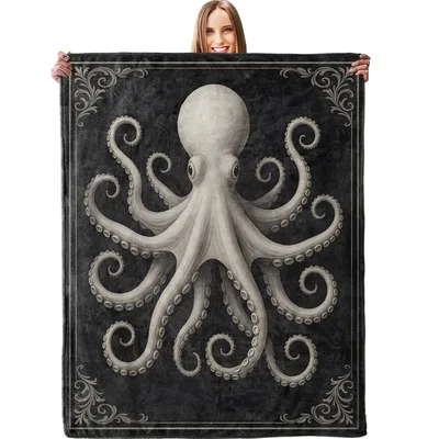 Vintage Octopus on Black Blanket: A Classic Sea Creature Design
