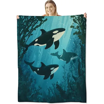 Orca Whales Underwater Blanket: Dive Into Deep Blue Ocean Art