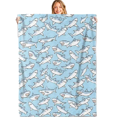 Cartoon Shark Pattern Blanket No. 2: Playful Grey Sharks on Light Blue