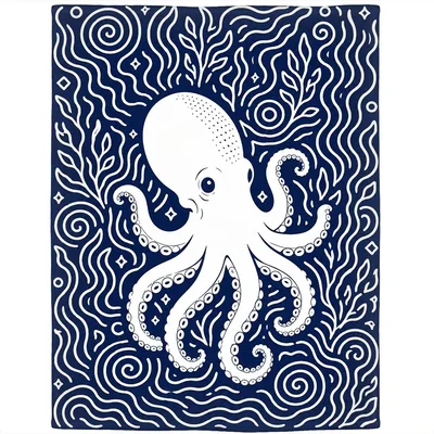 White Octopus on Navy Blanket