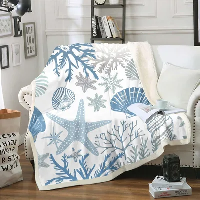 Nautical Shells and Starfish Pattern Blanket for Coastal Decor