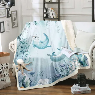 Sea Otter Underwater Ocean Blanket for Coastal Living Room Decor