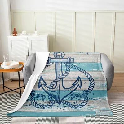 Anchor and Rope Nautical Blanket: Rustic Wooden Plank Design