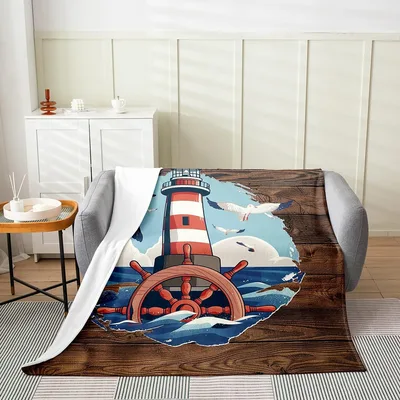 Lighthouse and Ship Wheel Blanket: Nautical Art for Coastal Homes