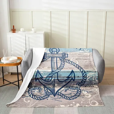 Nautical Anchor Rope Pattern Blanket: Rustic Wooden Plank Design