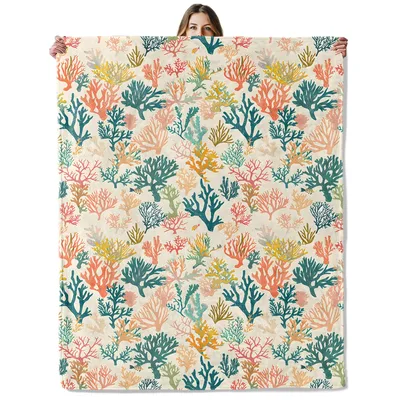 Colorful Coral Reef Pattern Blanket featuring branching corals