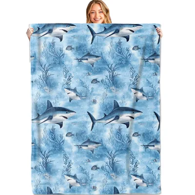 Underwater Shark Pattern Blanket: Deep Blue Marine Life Design